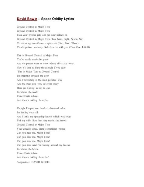 lyrics to major tom by david bowie